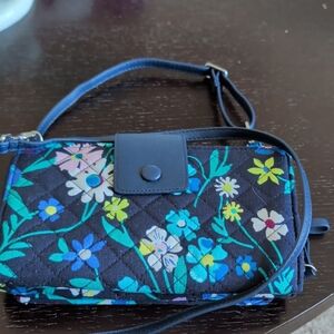 Vera Bradley Black Quilted Floral Crossbody with Teal and Yellow Accents